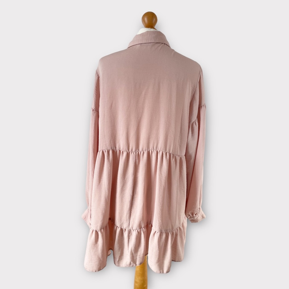 Evans Tiered Shirt Blouse Top Tunic Fit Plus Size 20 Pink Blush Long Sleeve - Picture 6 of 9